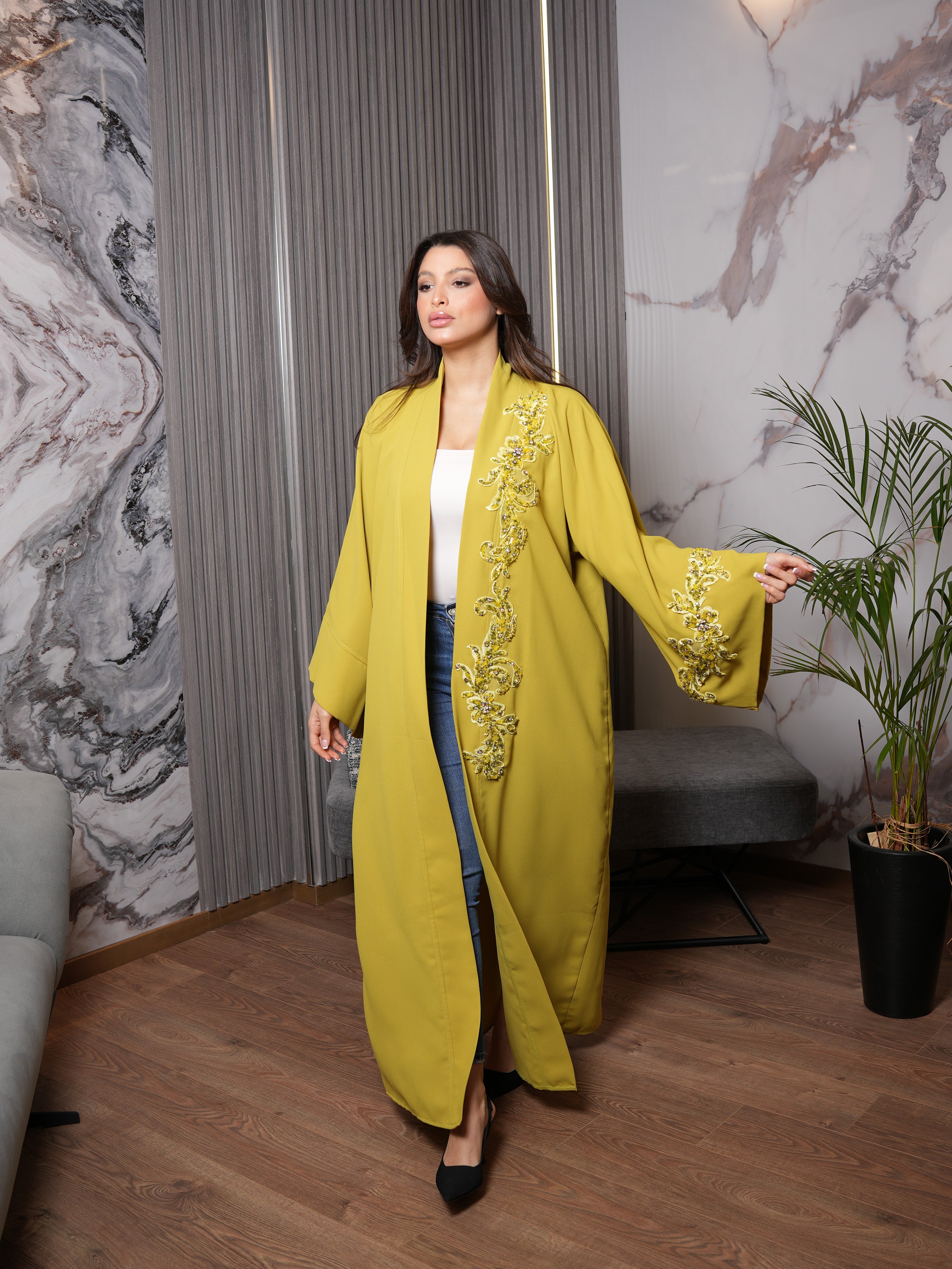 Golden Chartreuse Embellished Abaya