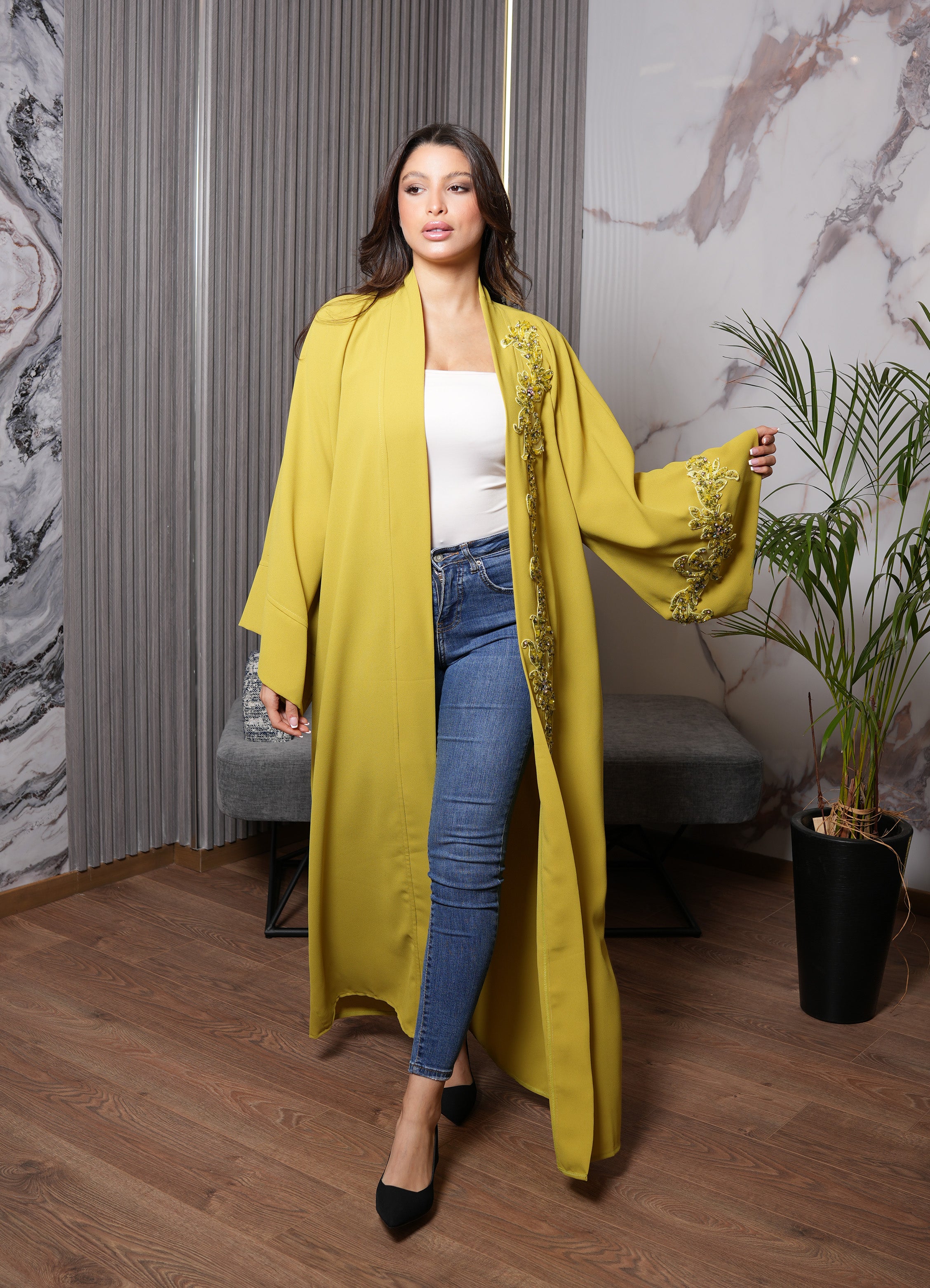 Golden Chartreuse Embellished Abaya