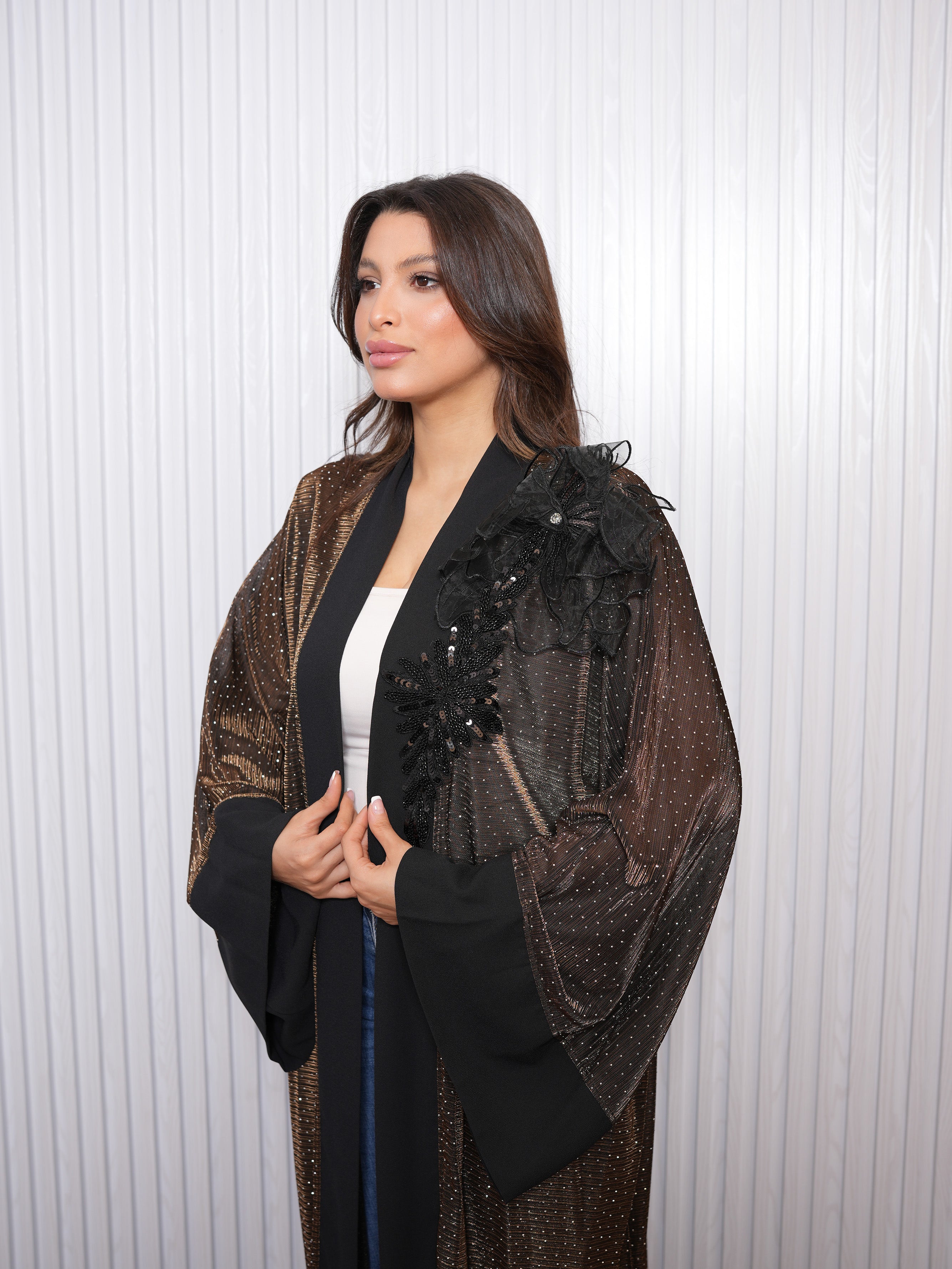 Black & Gold Shimmer Sequined Abaya