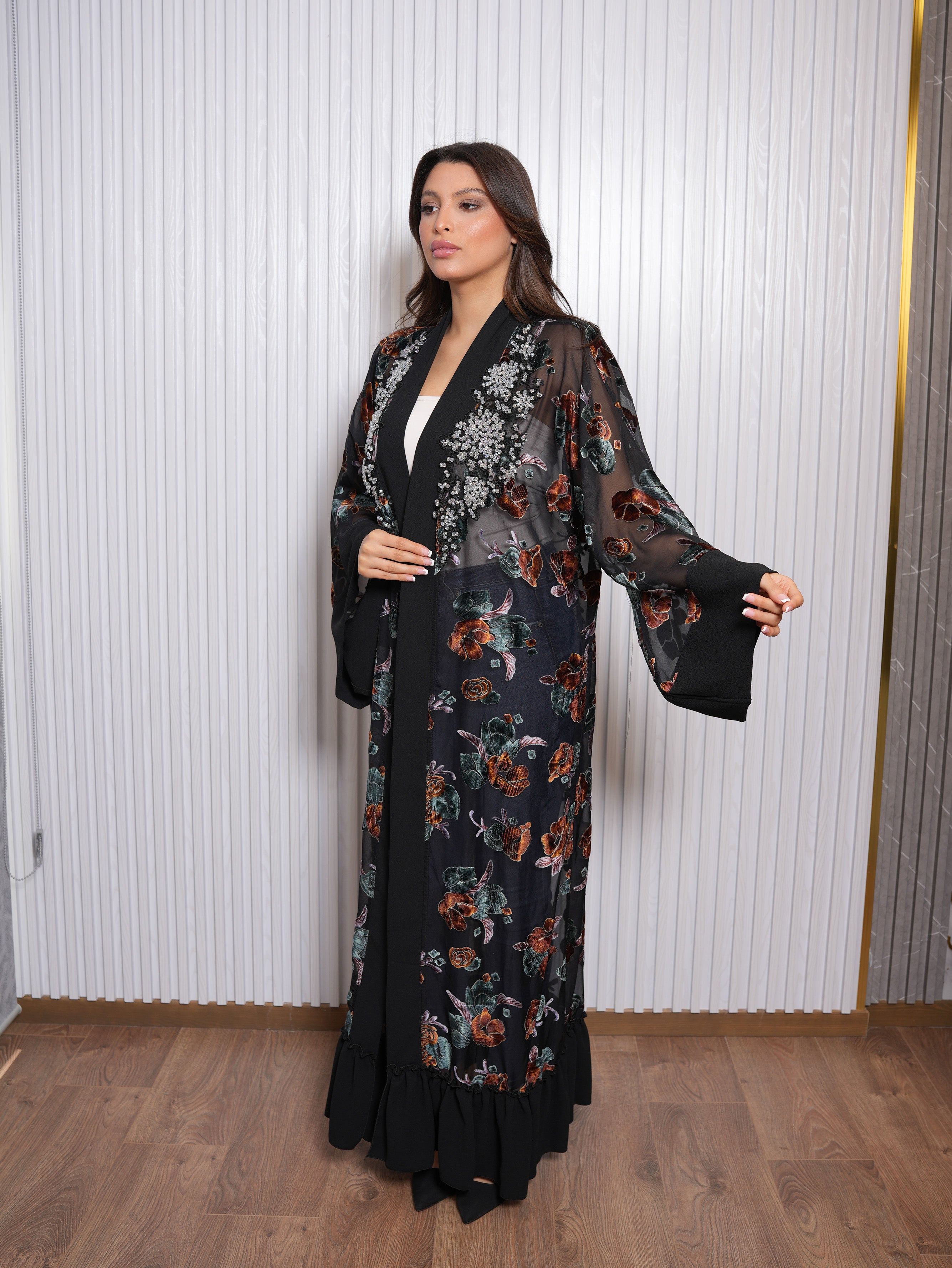 Multicolor Floral Mesh Abaya