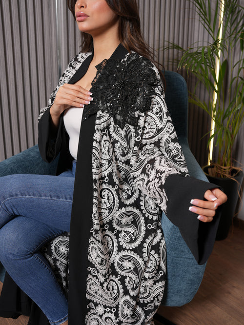 Black & White Paisley Lace Abaya