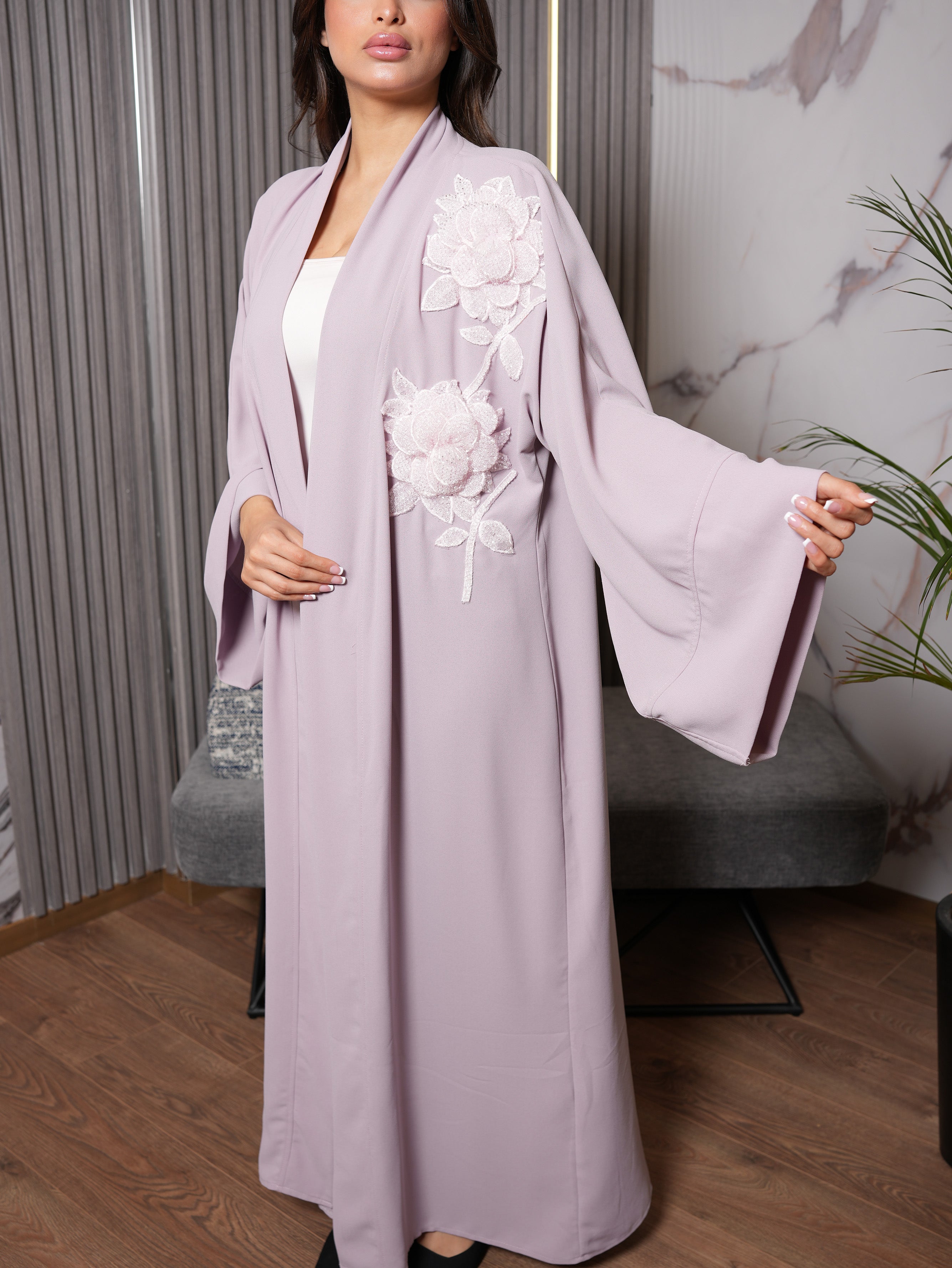 Lavender Pearl Floral Abaya
